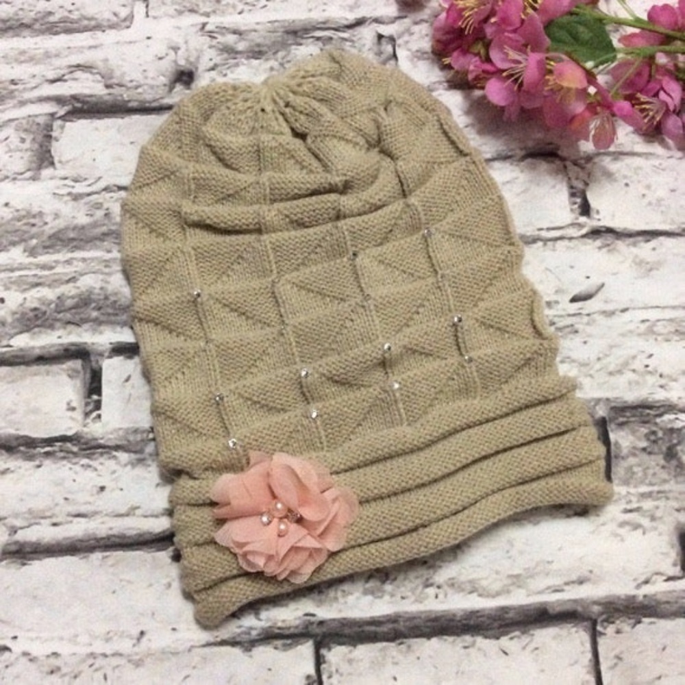 🎀 HAT BEANIE BLING HIPSTER BOHO FLOWER FLORAL CAP DIAMOND BOHEMIAN RHINESTONE - Picture 3 of 4